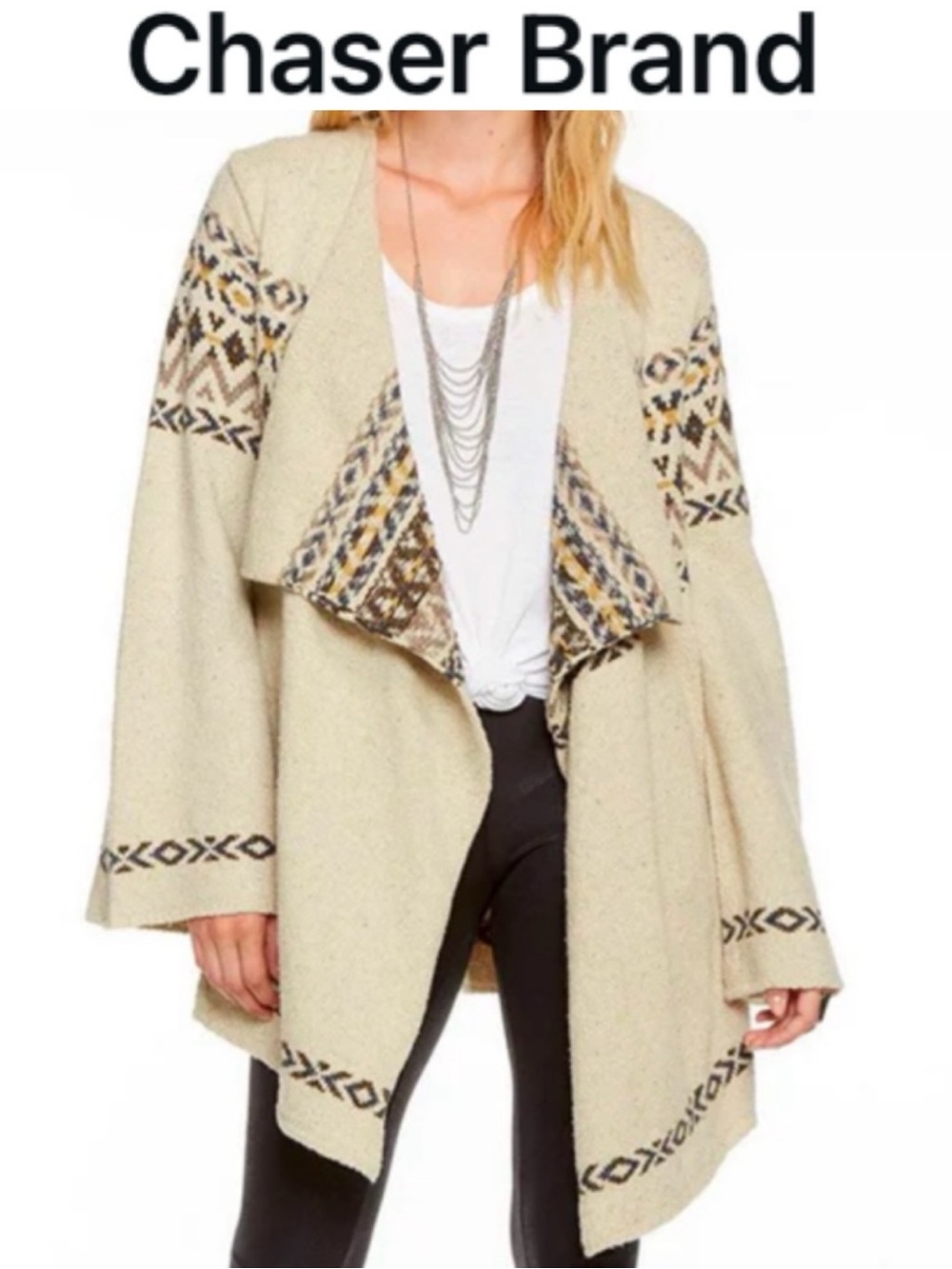 NWT CHASER BRAND BOHO SOUTHWESTERN GEOMETRIC OPEN DRAPE FRONT CARDIGAN SIZE XS